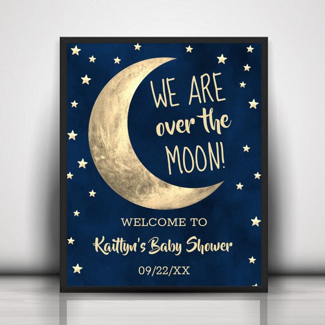 Poster Over The Moon | Baby Shower Welcome Sign (Criador carregado)