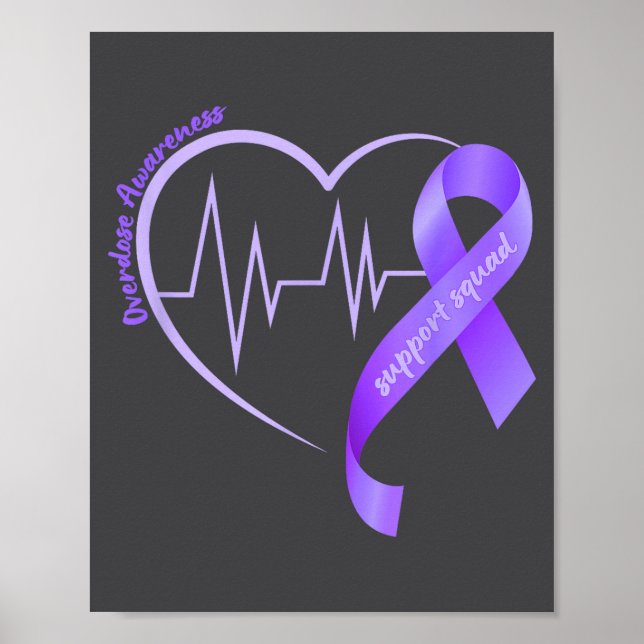 Poster Overdose Awareness Month Purple Ribbon Heart Suprt (Frente)