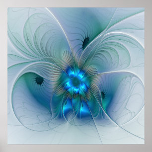 Poster Ovinas de Pé, Fractal Turquesa Azul Abstrato