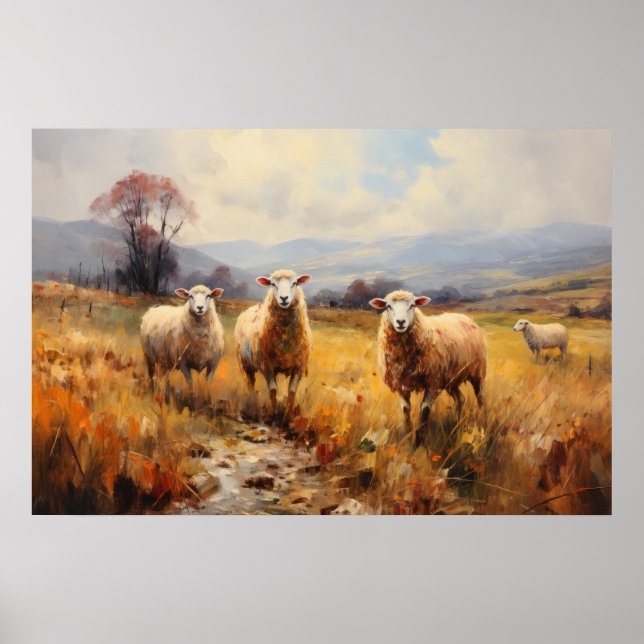 Poster Ovinos em Meadow Fine Art (Frente)