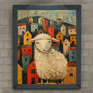 Poster Ovinos Whimsical Na Pintura A Óleo De Arte Folclór