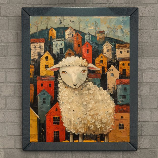 Poster Ovinos Whimsical Na Pintura A Óleo De Arte Folclór (Criador carregado)