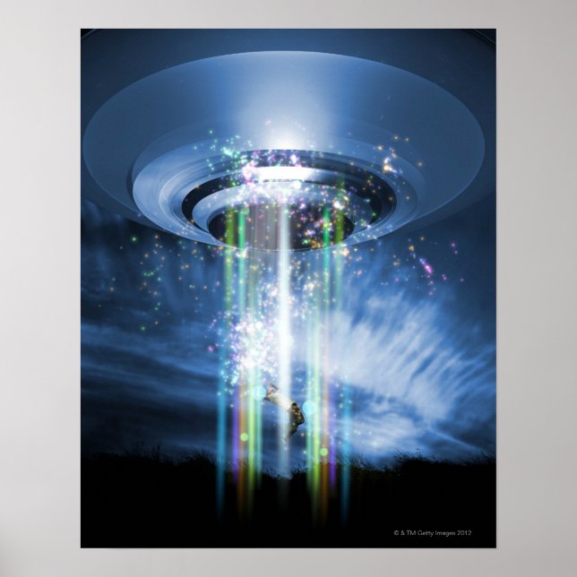 Pôster OVNI pairando sobre a Terra enquanto raptava human (Frente)