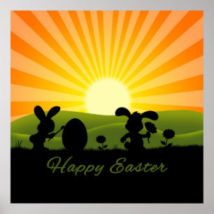 Pôster Ovo bonito da pintura do coelhinho da Páscoa