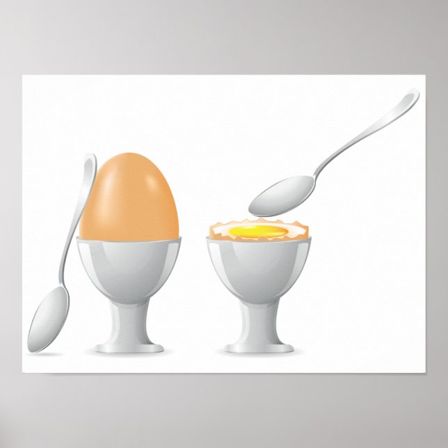 Poster Ovo Cozido Mole em Xícara com Colher de Prata (Frente)