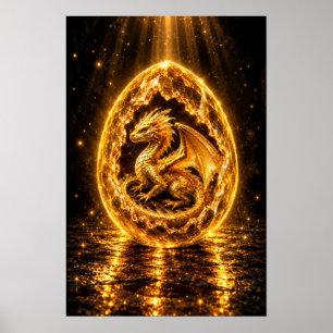 Poster Ovo de Dragão com Aura Dourada