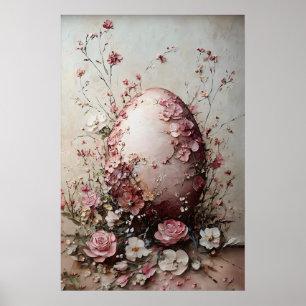 Poster Ovo de Flor de Páscoa Impresso, Ovo Vintage de Pri