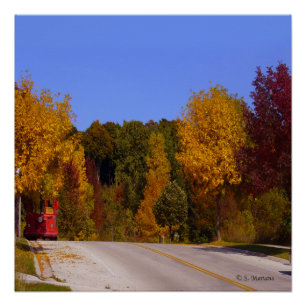 Pôster Ovo Harbour, WI Fall Season com carro de rolley