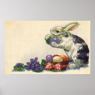 Pôster Ovos da páscoa, coelho e flores do Victorian do