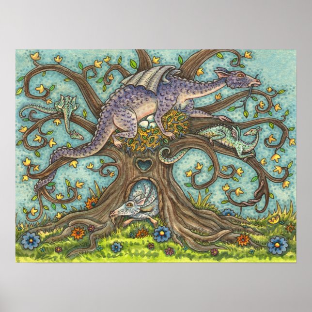 POSTER OVOS DE DRAGÃO, LAIR MEDIEVAL, ARTE FOLK FANTASY (Frente)