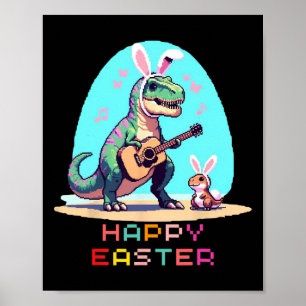 Poster Ovos de Felz pascoa T-rex Arte de Pixel da Imagem 