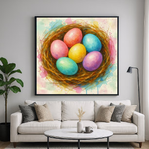 Poster Ovos de Ninhada Coloridos - Estilo de Pintura Aqua