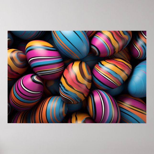 Poster Ovos de Páscoa coloridos com faixas irregulares (Frente)
