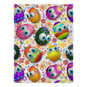 Pôster Ovos de Páscoa de desenho animado fofos e engraçad