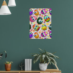 Poster Ovos de Páscoa de desenho animado fofos e engraçad