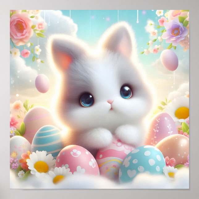 Poster Ovos de Páscoa Kawaii de Pastel Doce (Frente)