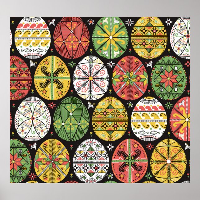 Poster Ovos de Páscoa ucranianos, padrão de colheita. (Frente)