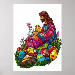 Poster Ovos Jesus de Páscoa de vidro manchado