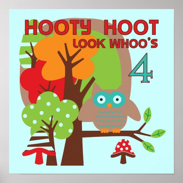 Poster Owl 4th Birthday T shirts e presentes (Frente)