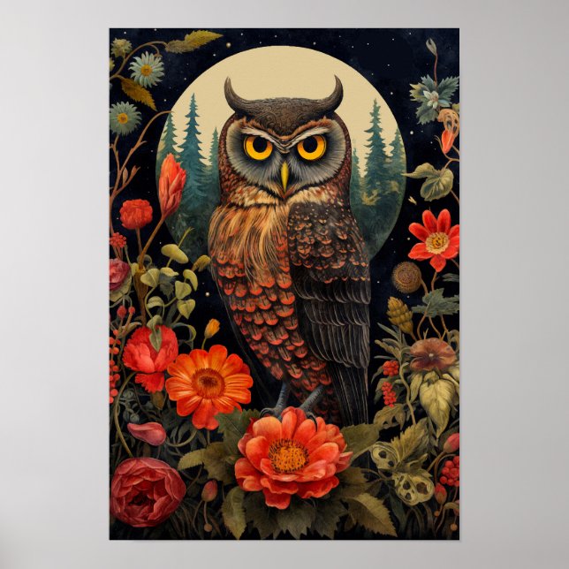 Poster Owl at Night with a Full Moon (Frente)