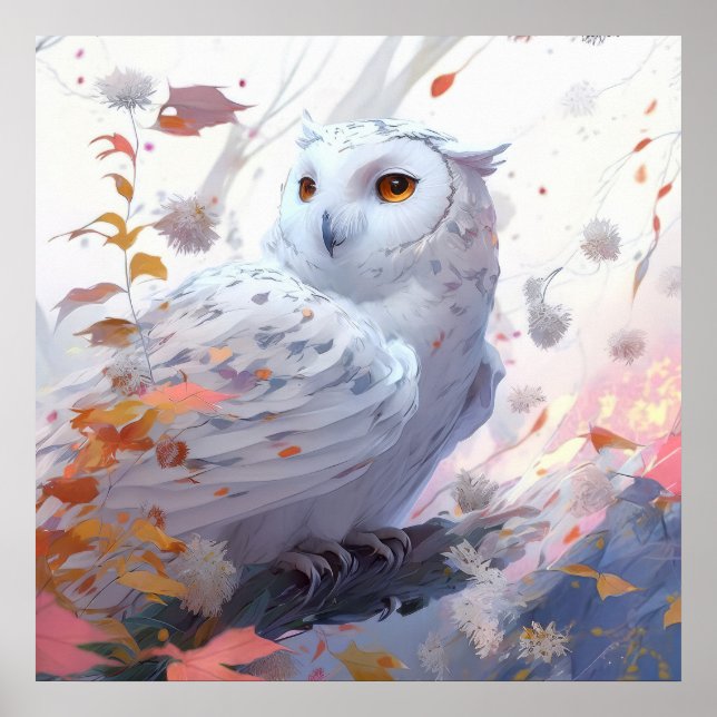 Poster Owl Bird Retrait Animal Painting Willife Forest (Frente)