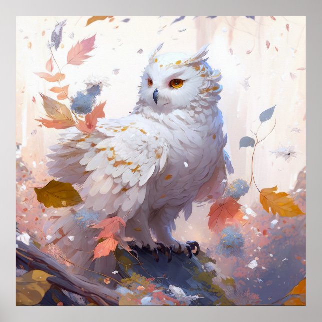 Poster Owl Bird Retrait Animal Painting Willife Forest (Frente)