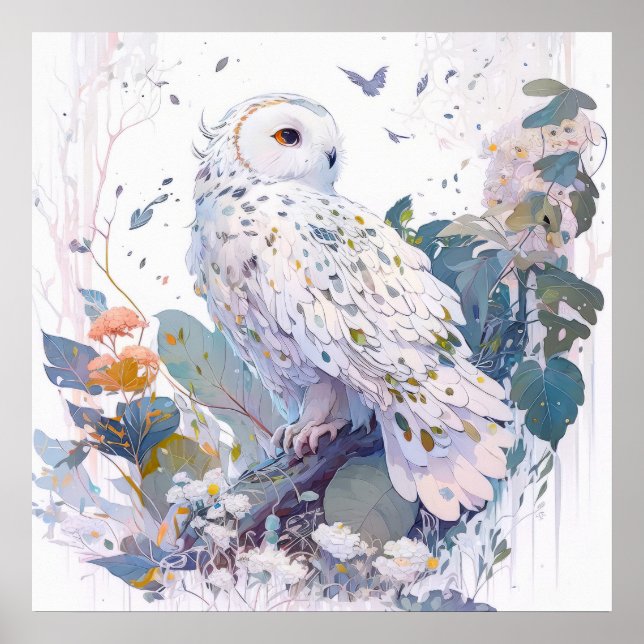 Poster Owl Bird Retrait Animal Painting Willife Forest (Frente)