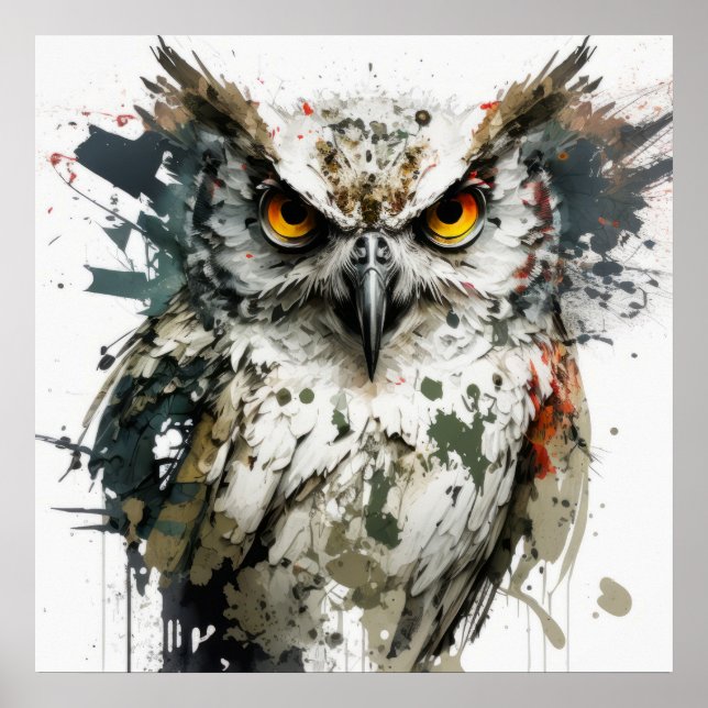 Poster Owl Bird Retrait Animal Painting Willife Forest (Frente)