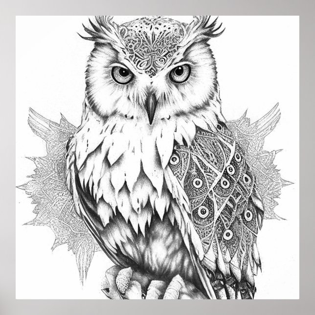 Poster Owl Bird Wild Nature - Ilustração Animal (Frente)