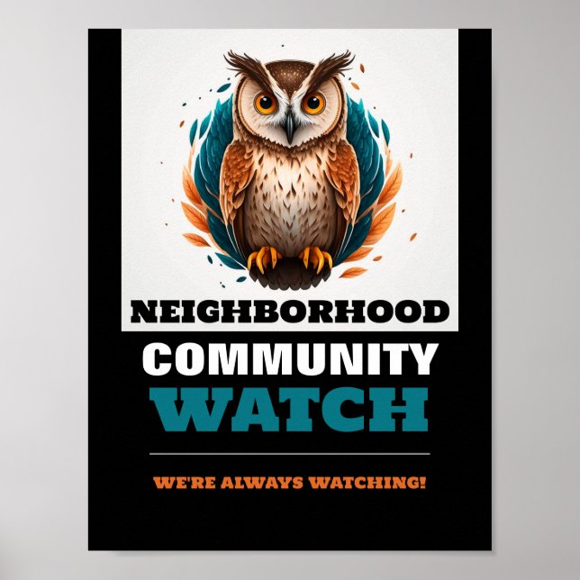 Poster Owl Design, aviso da comunidade de vizinhança (Frente)
