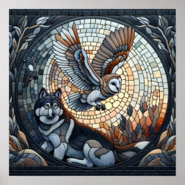 Poster Owl e Wolf Mosaic Ai Art