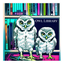 OWL LIBRARY duas corujas, livros