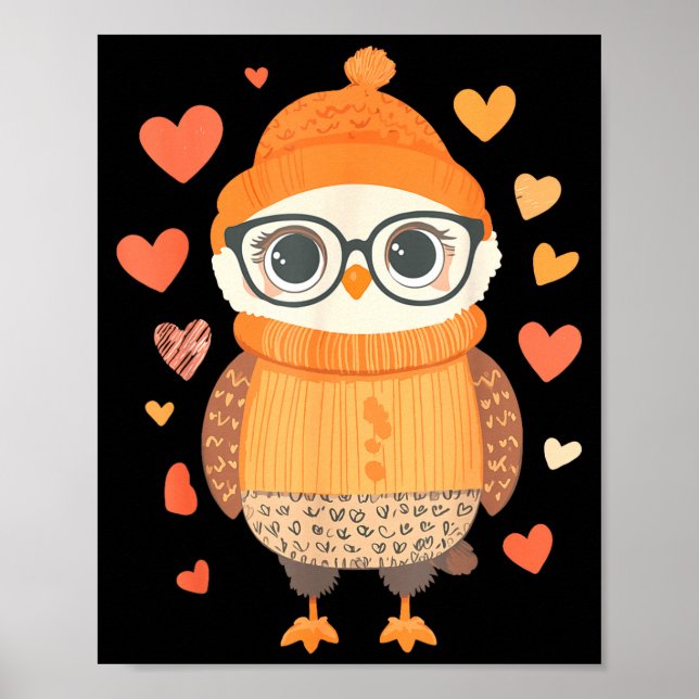Poster Owl Lover Heart Girls Valentine’s Day Women Owl  (Frente)