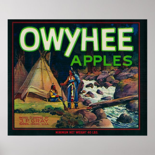 Poster Owyhee Apple Crate LabelNampa, ID (Frente)
