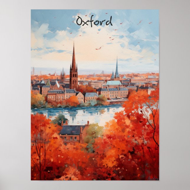 Poster Oxford England Travel City Painting Aesthetic (Frente)