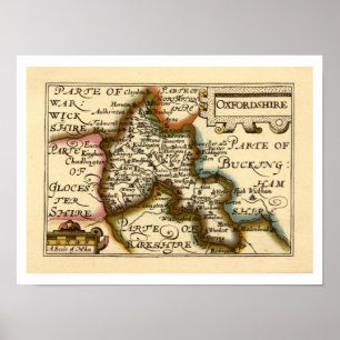 Poster Oxfordshire County England Antigo Mapa Antiquário