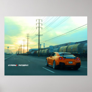 Poster "Oxidação" Nissan GT-R na área industrial no po