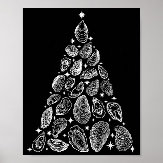 Poster Oyster Christmas Tree Seafood Shellfish Holiday Be (Frente)