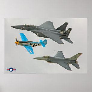 Poster P-51D, F-16C e F-15E