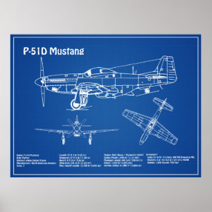 Poster P-51D Mustang - Airplane Blueprint AD