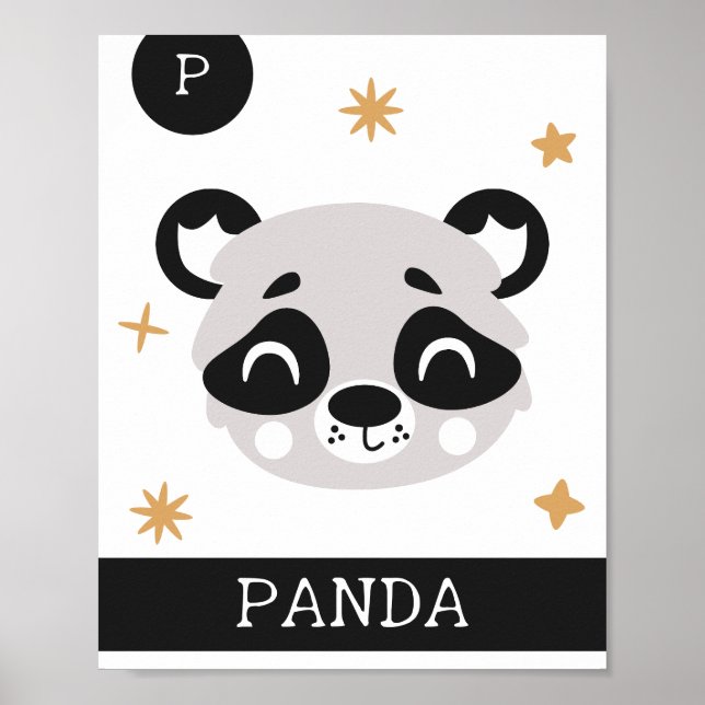 Poster P é para Panda, Berçário, Quarto, Arte para Parede (Frente)