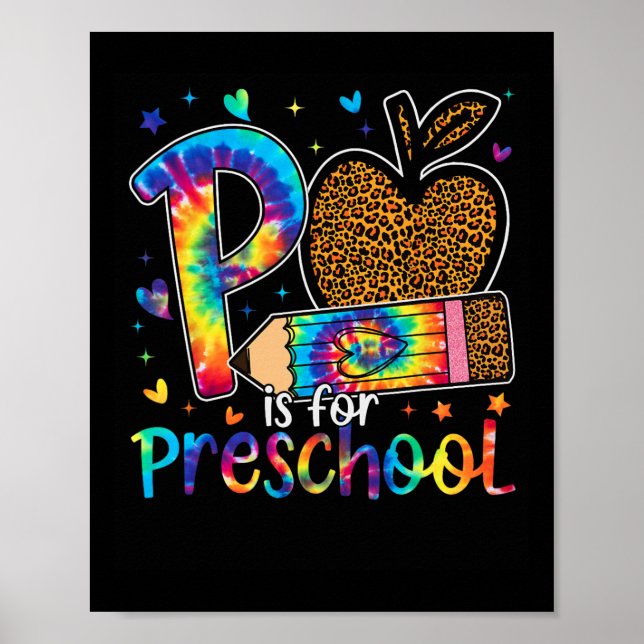 Poster P Is For Preschool Teacher Leopard Back To School  (Frente)