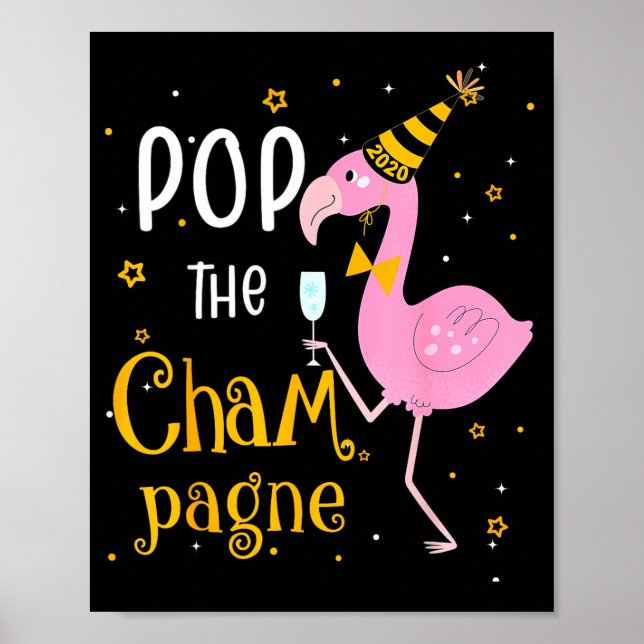 Poster P The Champagne It's New Year! Funny Flamingo Drin (Frente)