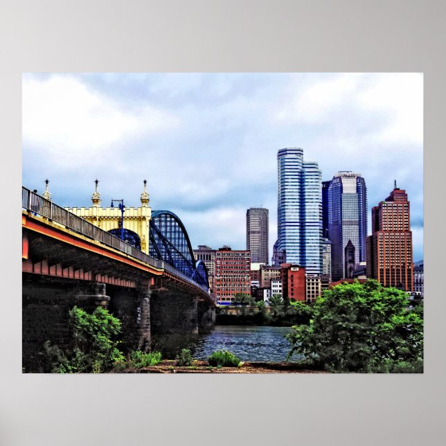 Poster PA - Pittsburgh Skyline Por Smithfield Rua Bridge (Frente)