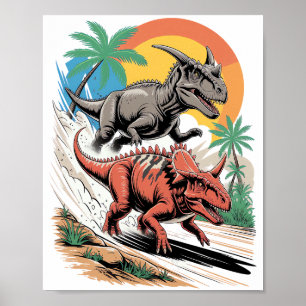 Poster Pachyrhinossauro passando por um Carnotaurus
