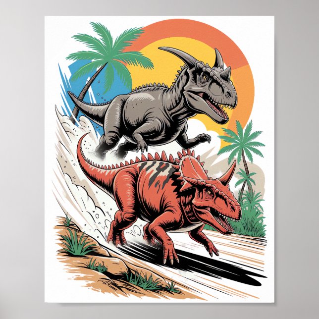 Poster Pachyrhinossauro passando por um Carnotaurus (Frente)