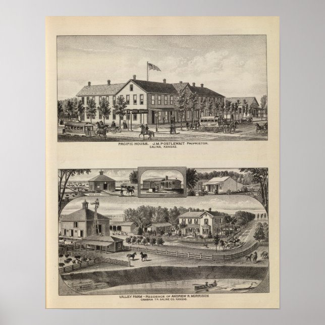 Pôster Pacific House, Fazenda de Salina Valley, Kansas (Frente)