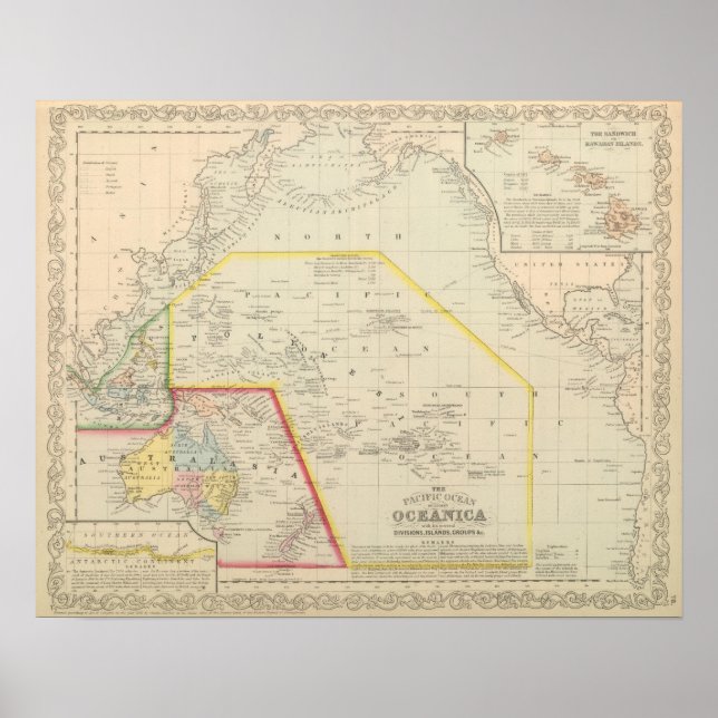 Pôster Pacific Ocean including Oceania (Frente)