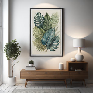 Poster Pacote de Aquarela de Folhas Tropicais Monstera Pa