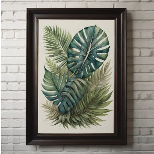 Poster Pacote de Aquarela de Palma Monstera Tropical Folh